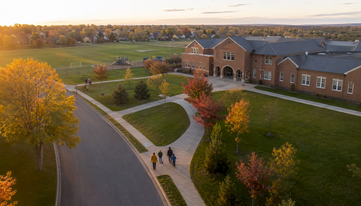 Aerial view of Joyce Hall Elementary and neighborhood