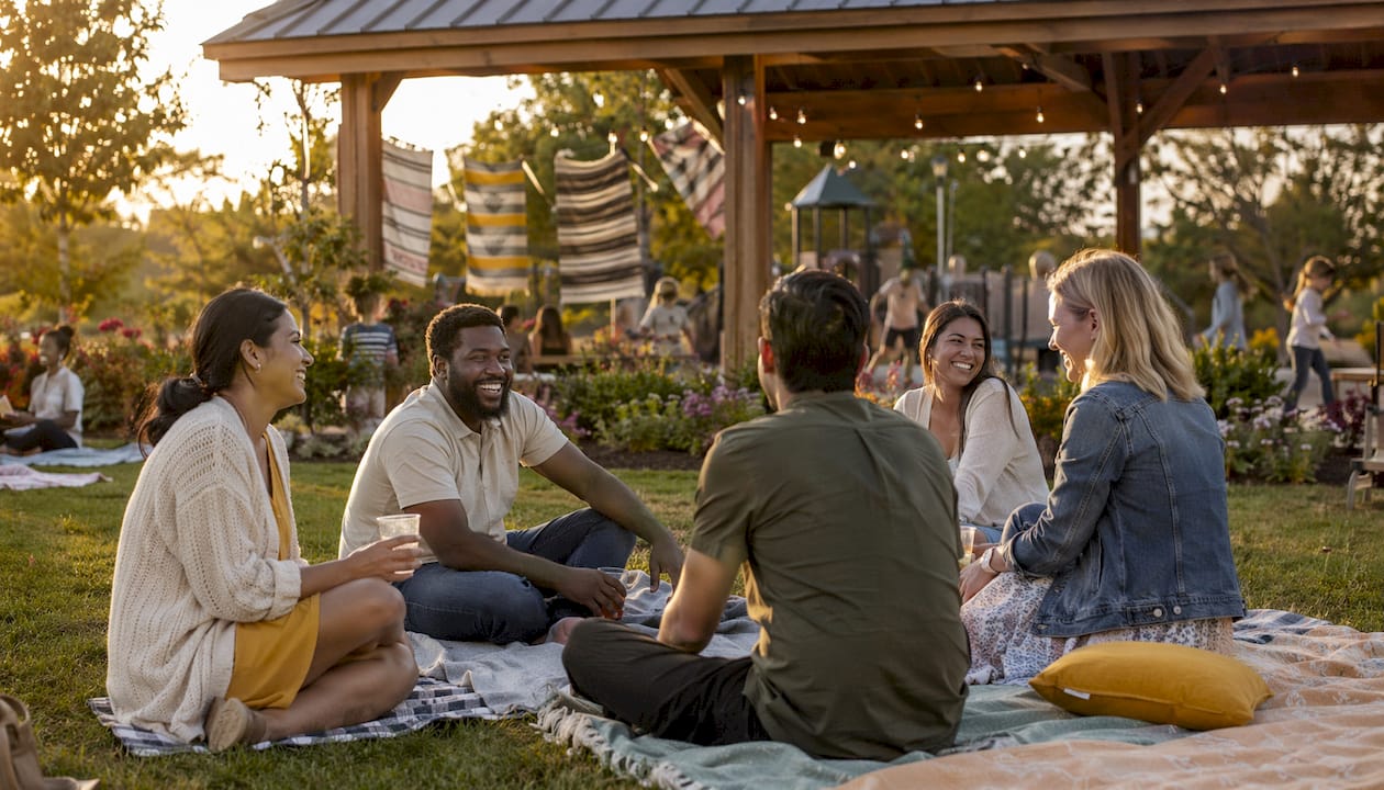 Residents socializing at Star Trail pavilion event