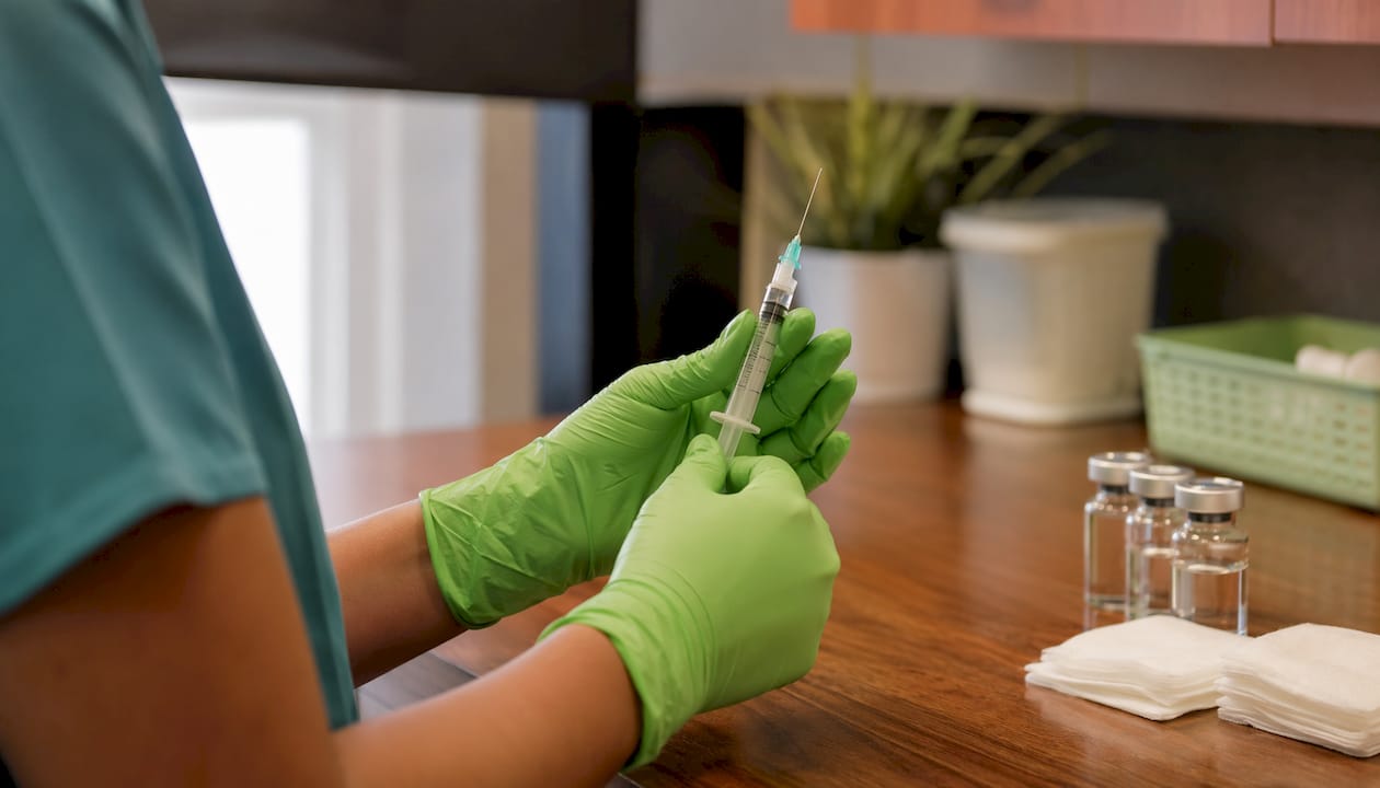 Close-up of biologic injection preparation