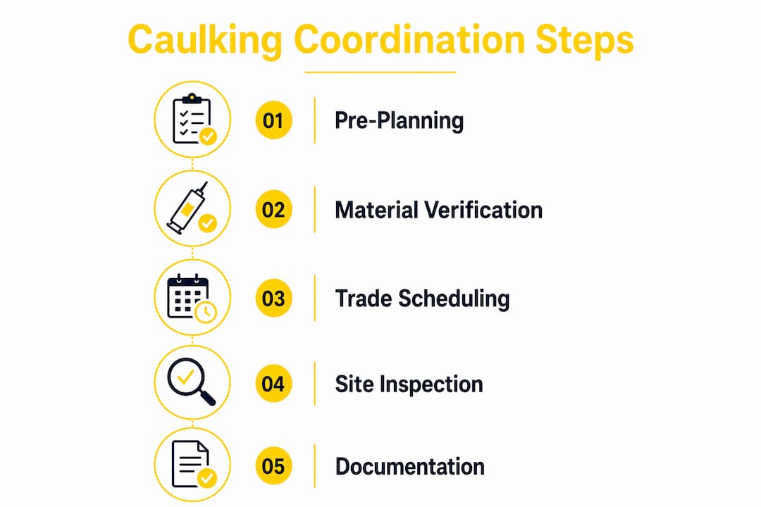 Infographic illustrating caulking coordination step process