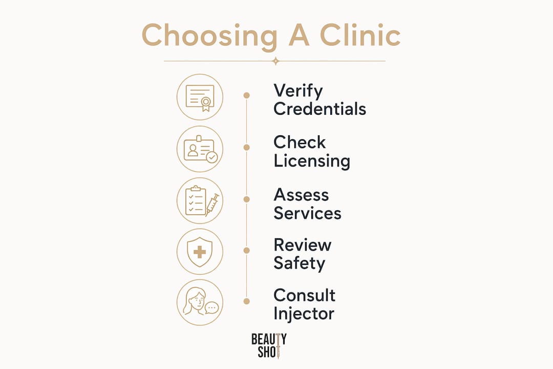 Infographic showing steps to choose cosmetic clinic