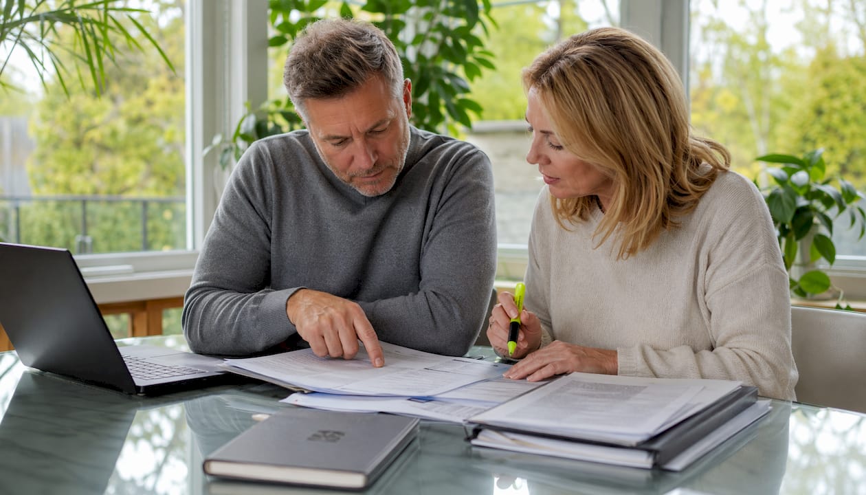Couple reviewing Canadian rental tax paperwork