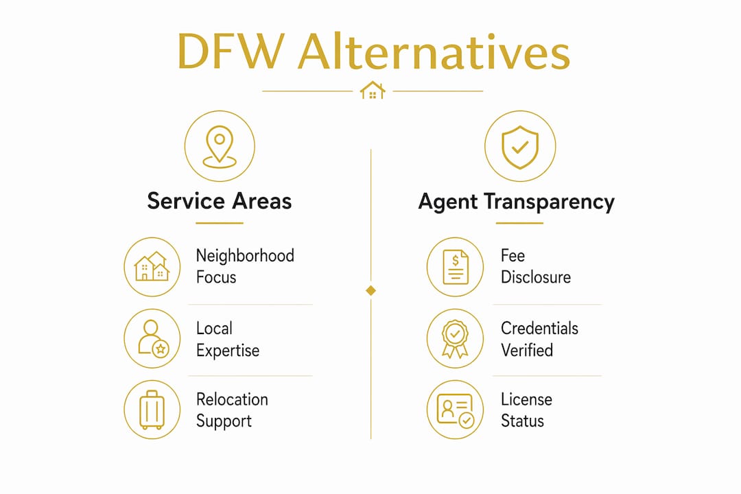 Infographic comparing Dallas-Fort Worth real estate alternatives on key criteria