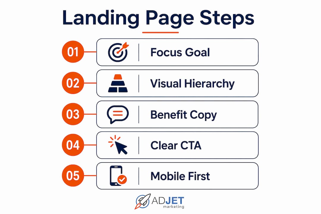 Infographic showing landing page design steps