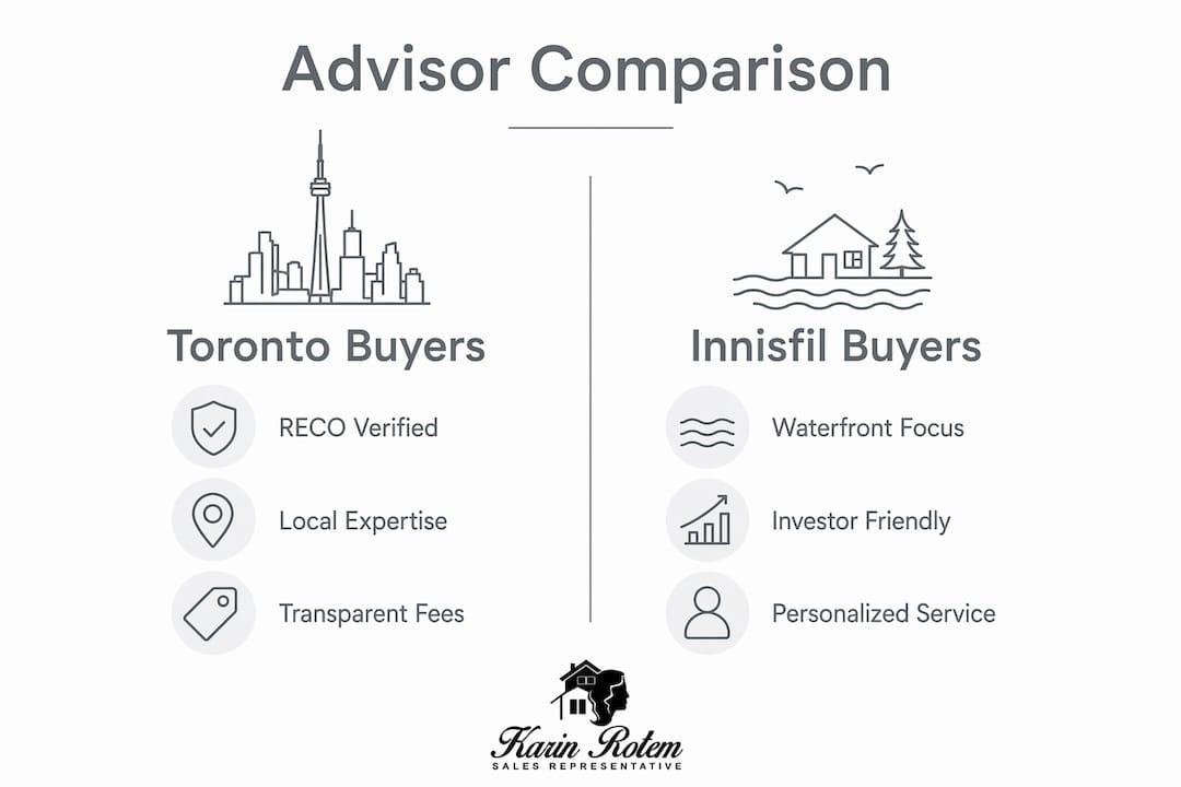 Infographic comparing Toronto and Innisfil real estate advisors
