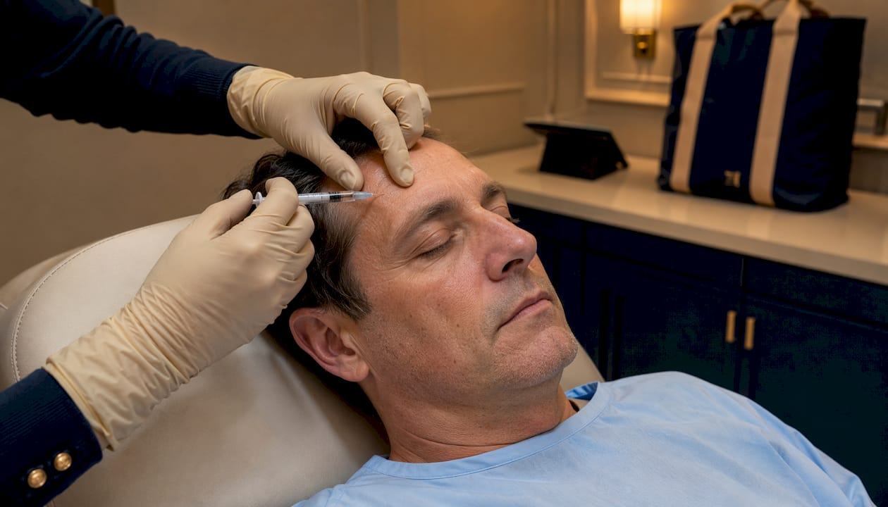 Close-up of Botox injection in forehead