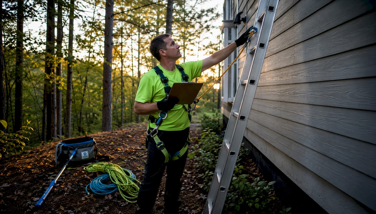 Window cleaner performing site safety check