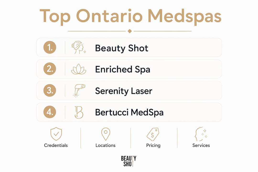 Infographic showing top Ontario medspa providers and comparison factors