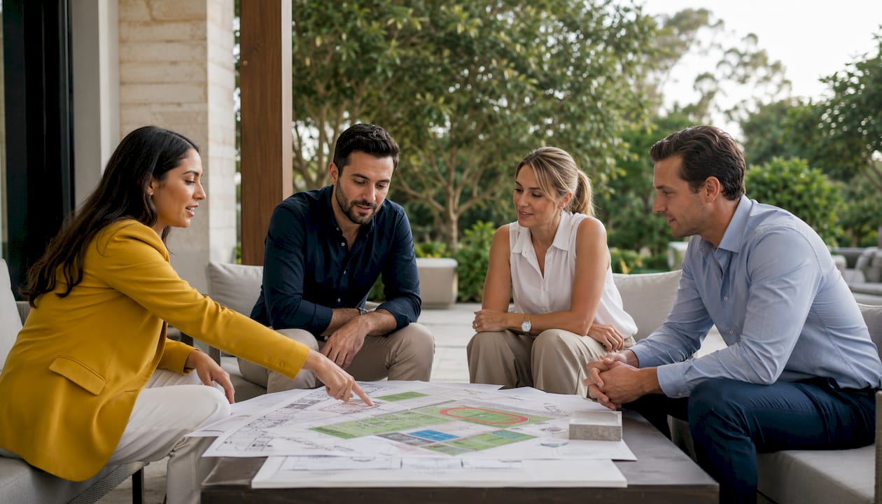 Team collaborating on sports district plans