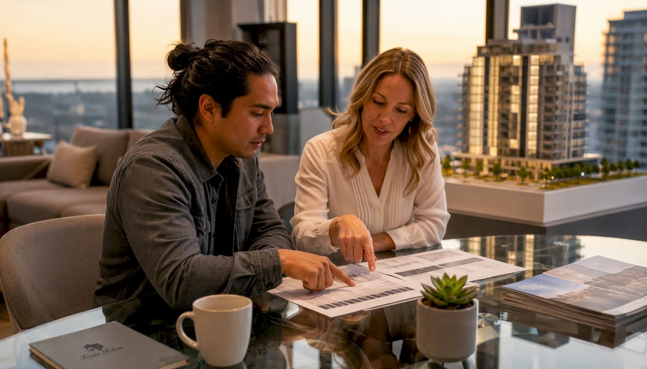 Couple reviewing real estate market prices