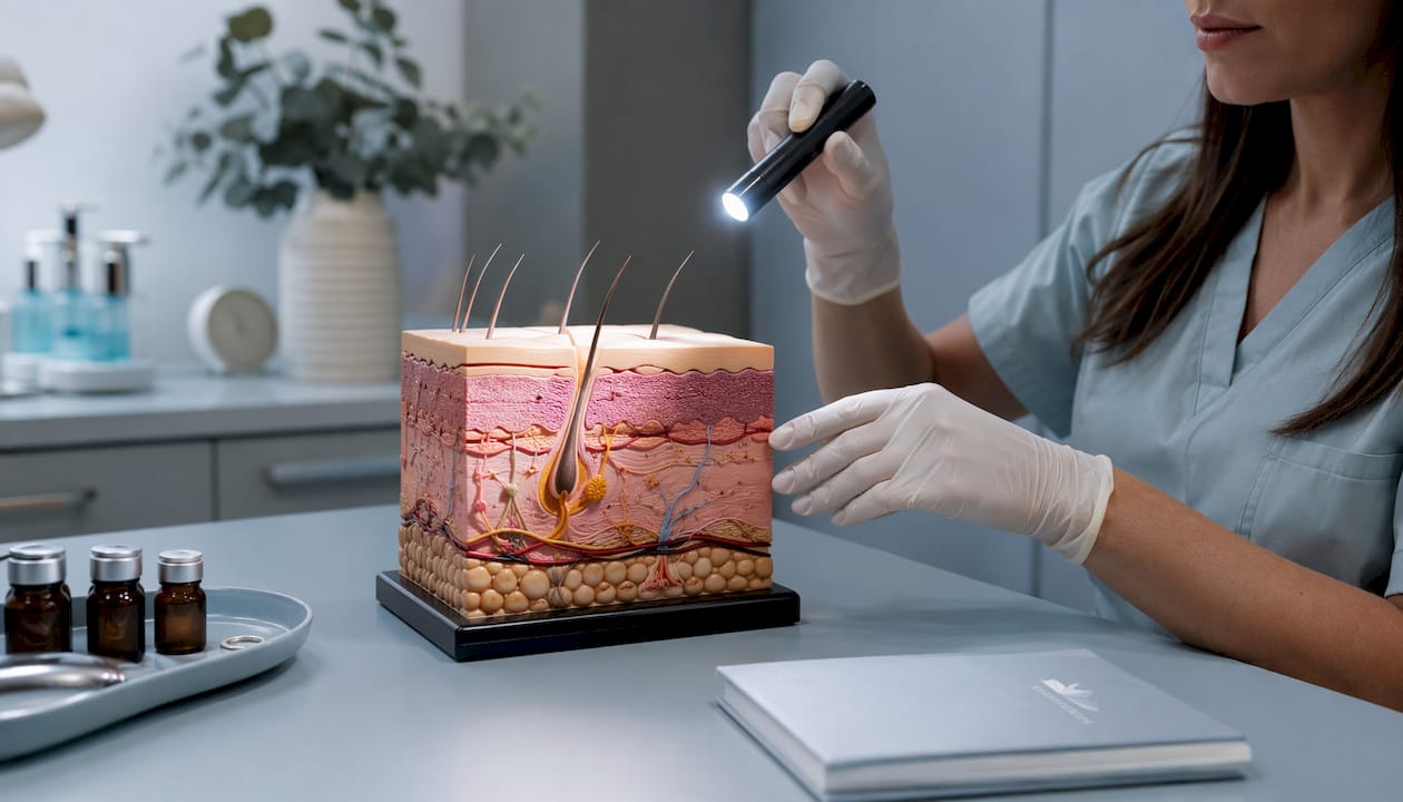 Close-up model showing chemical peel skin layers