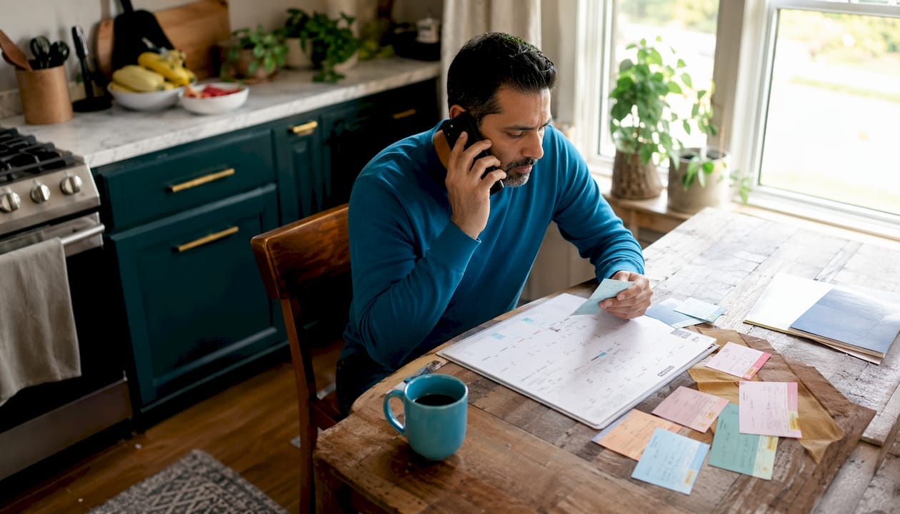 Father managing family dental schedules
