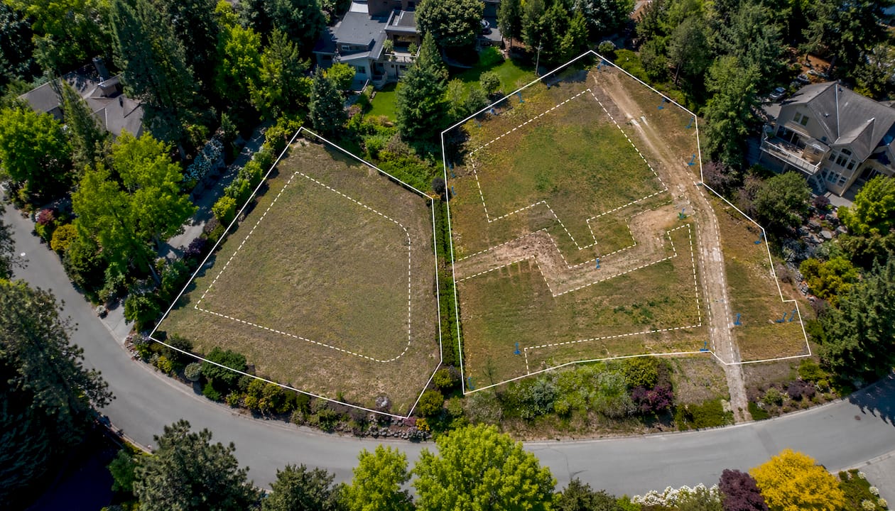 Aerial view comparing two luxury home lot shapes