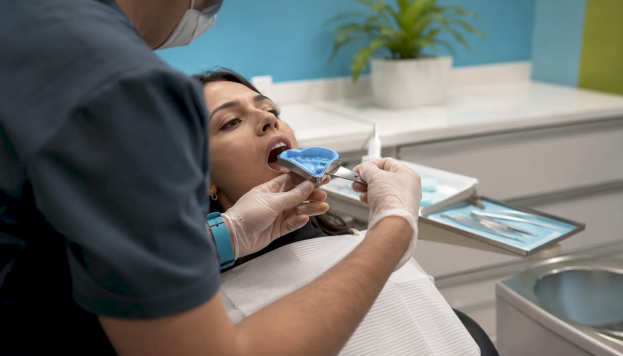 Close-up of tray placement for dental impression