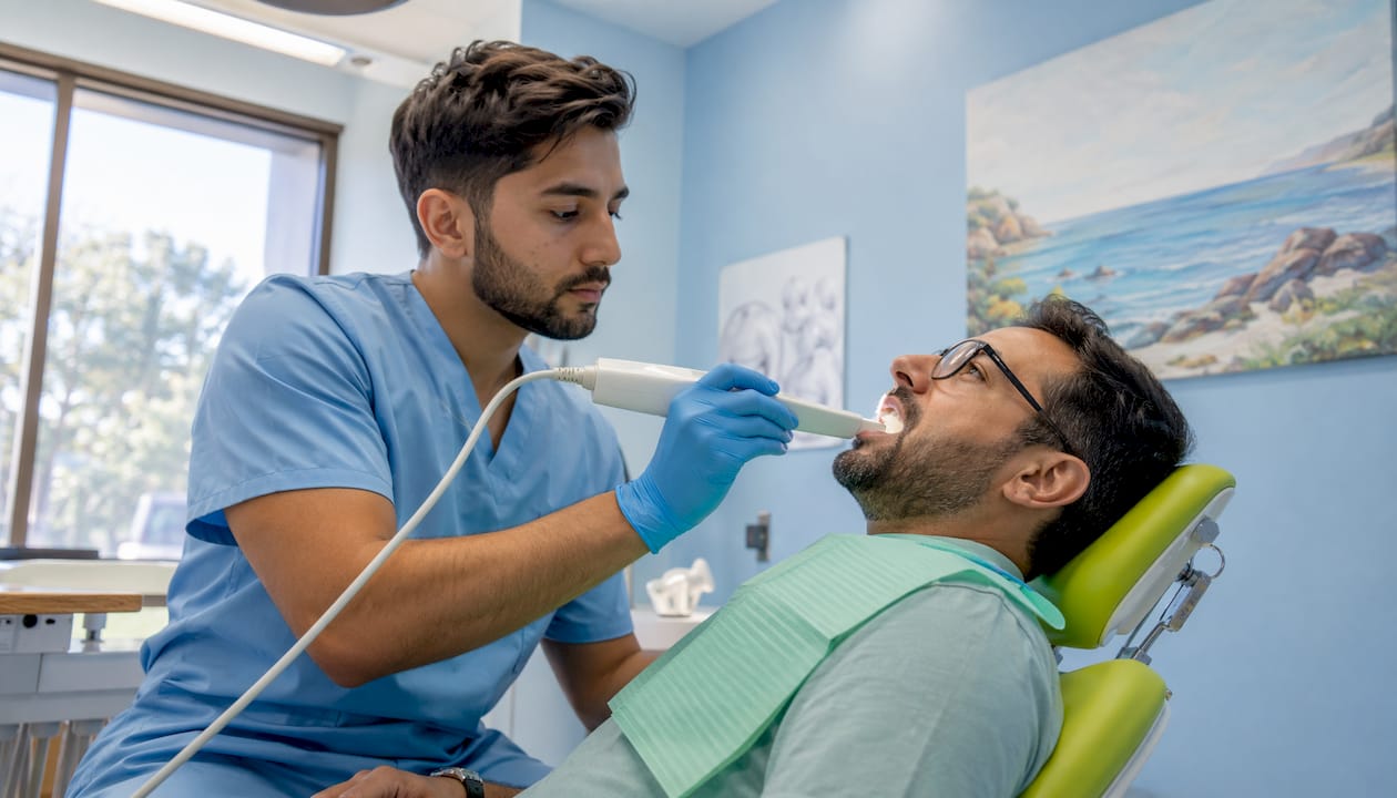 Dentist using digital scanner for dental impression