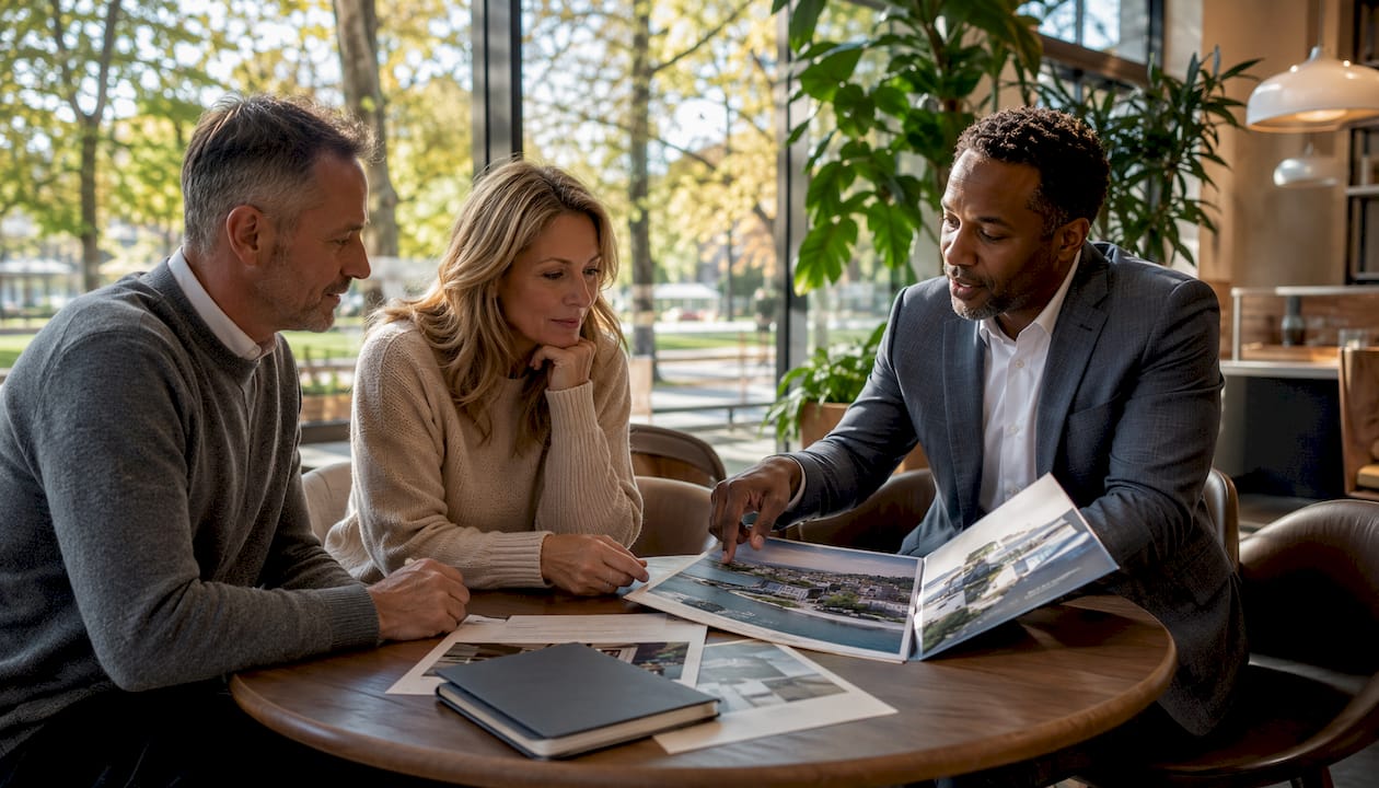 Real estate advisor consulting couple in office