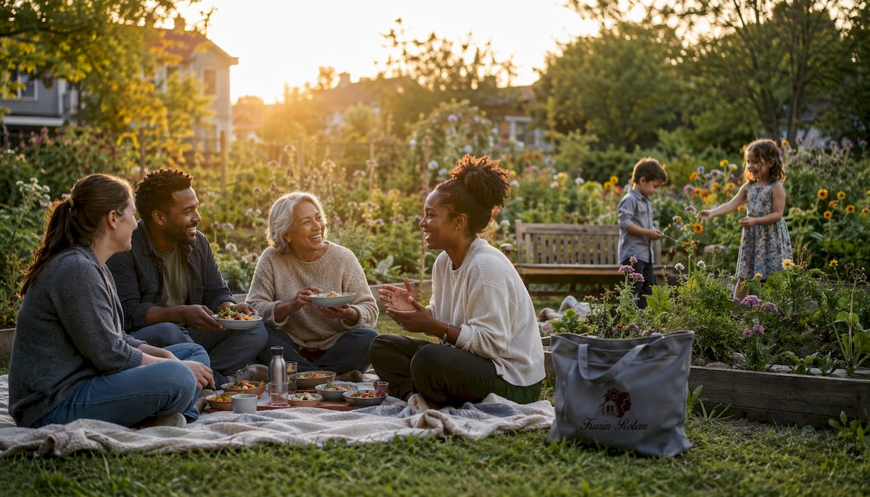 Neighbors socializing at a community park picnic