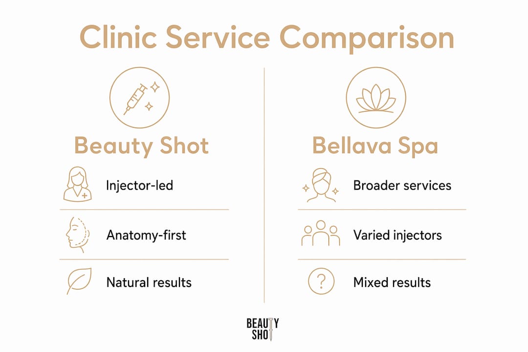 Infographic comparing Beauty Shot and Bellava Spa services