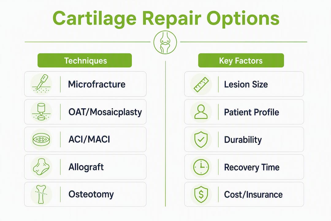 Infographic comparing surgical cartilage repair techniques