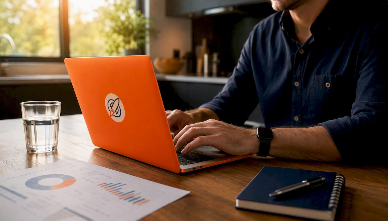 Hands typing next to Google Search Console report