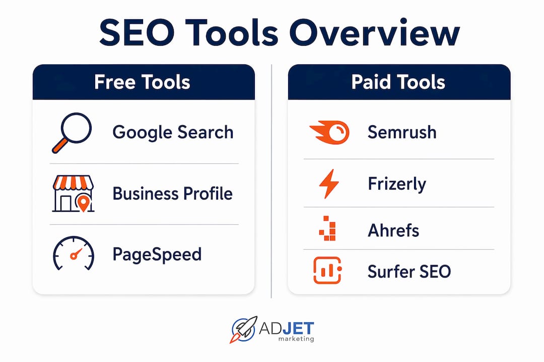 Infographic comparing free and paid SEO tools