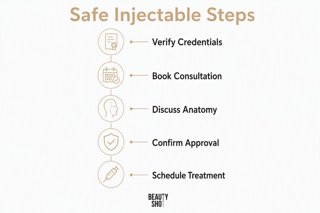 Infographic illustrating safe injectable procedure steps