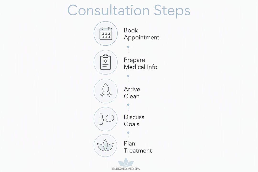 Infographic showing steps to prepare for aesthetic consultation