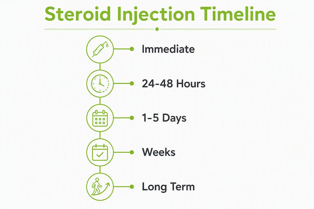 Infographic timeline of steroid injection side effects duration