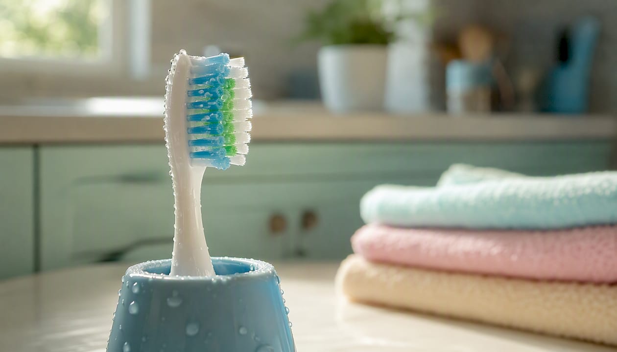 Close-up of soft rounded toothbrush bristles