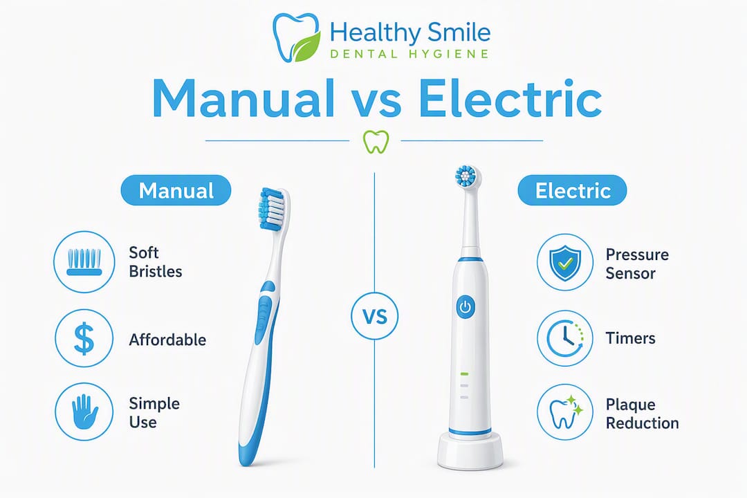 Infographic comparing manual and electric toothbrush features