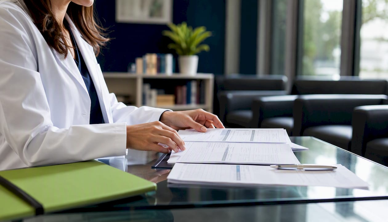Clinician filling joint pain assessment forms