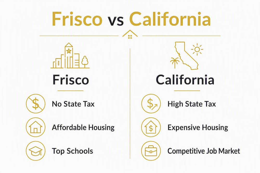 Infographic comparing Frisco and California benefits