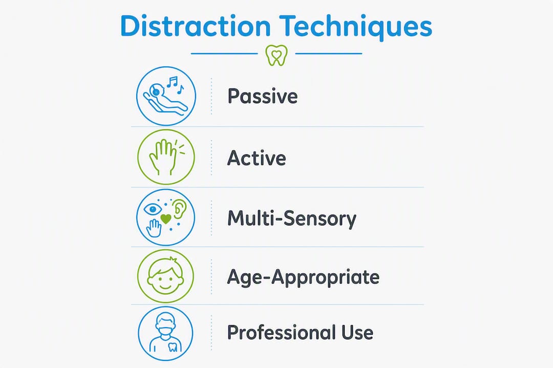 Infographic outlining main dental distraction technique types