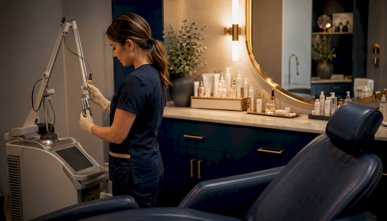 Premium medi-spa laser treatment room with equipment