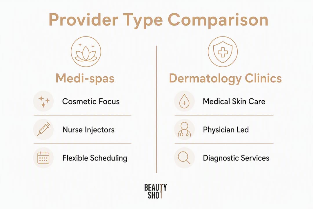Infographic showing medi-spa vs dermatology clinic comparison