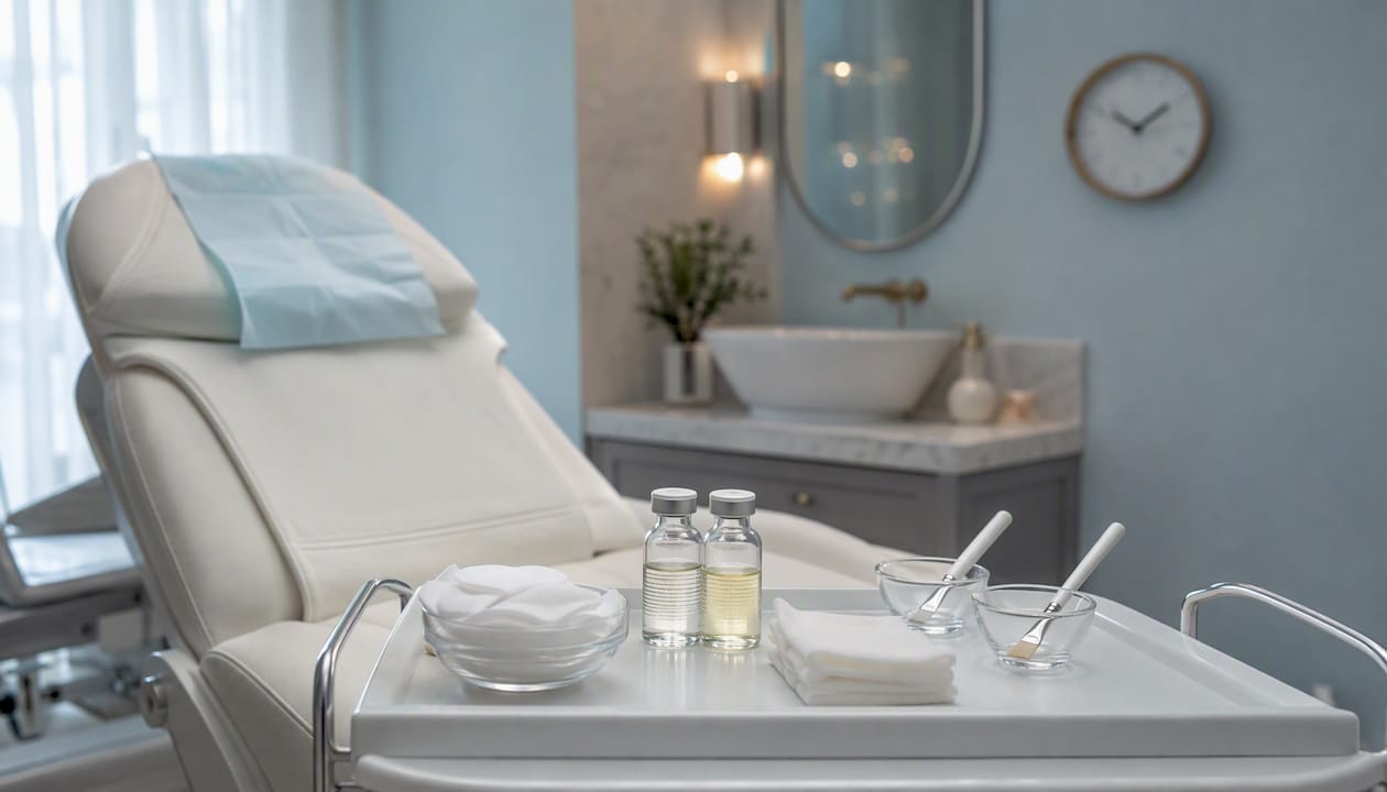 Chemical peel treatment tools on tray