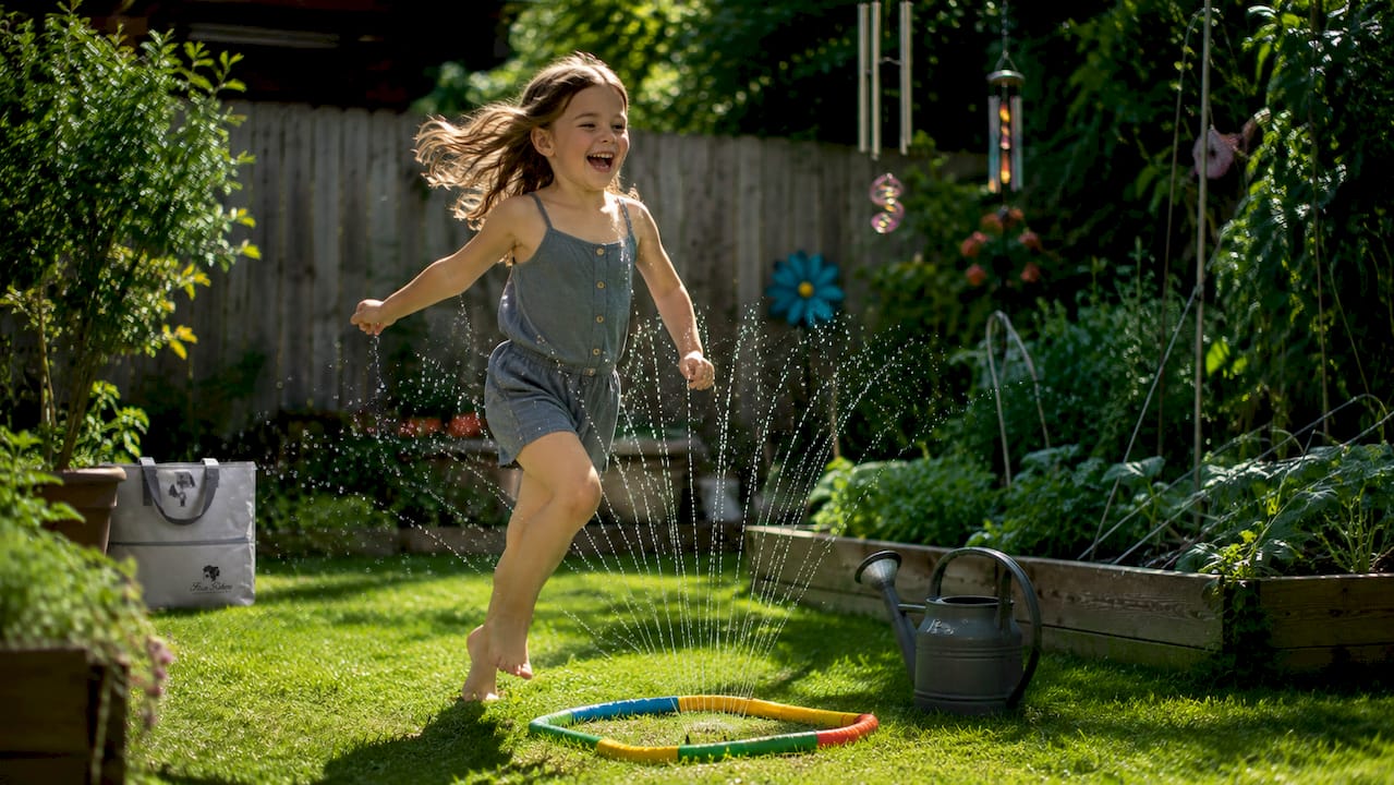Child exploring backyard nature