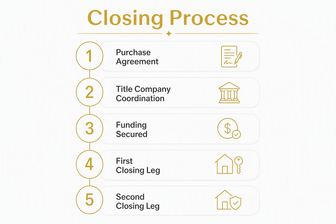 Numbered infographic outlining simultaneous closing steps