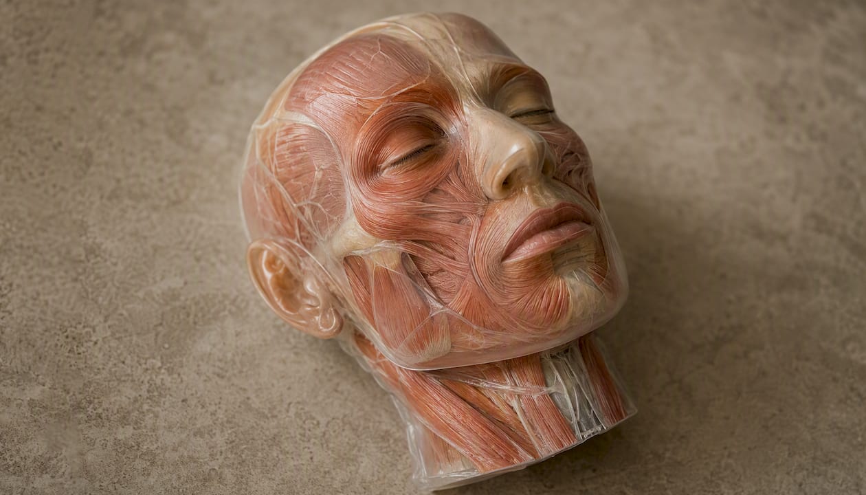 Facial muscle anatomy model close-up