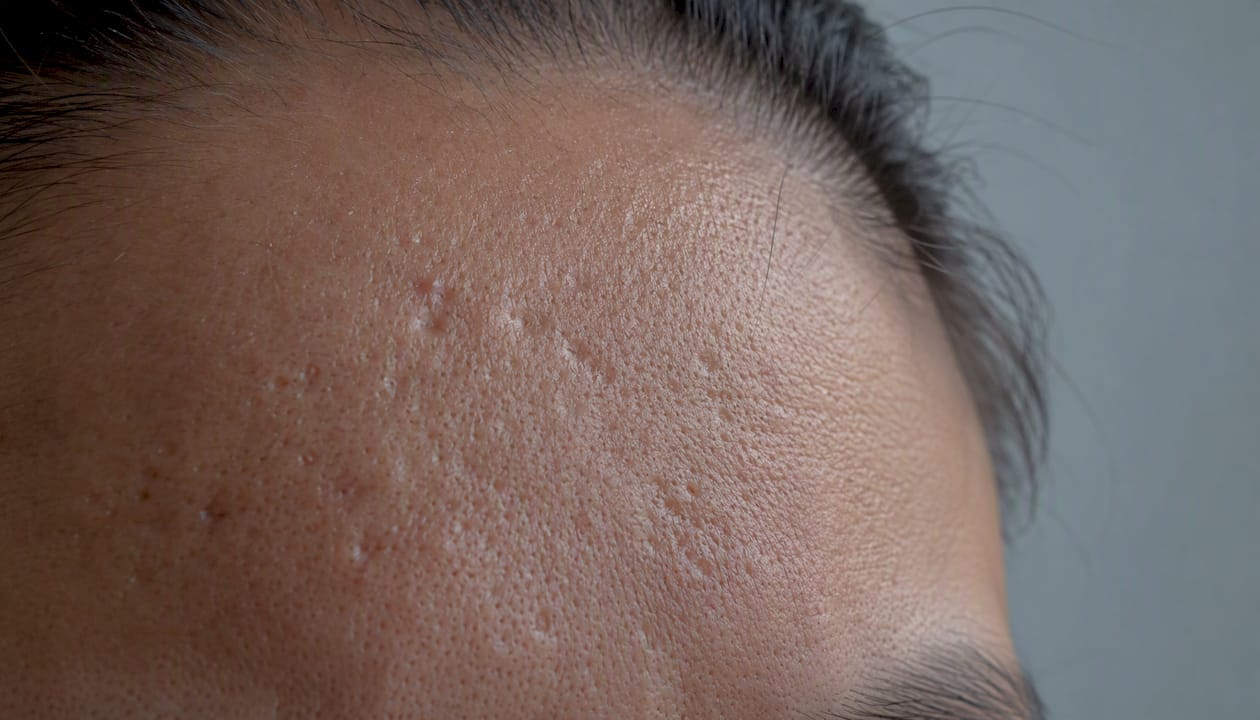 Detailed acne scars close-up skin texture