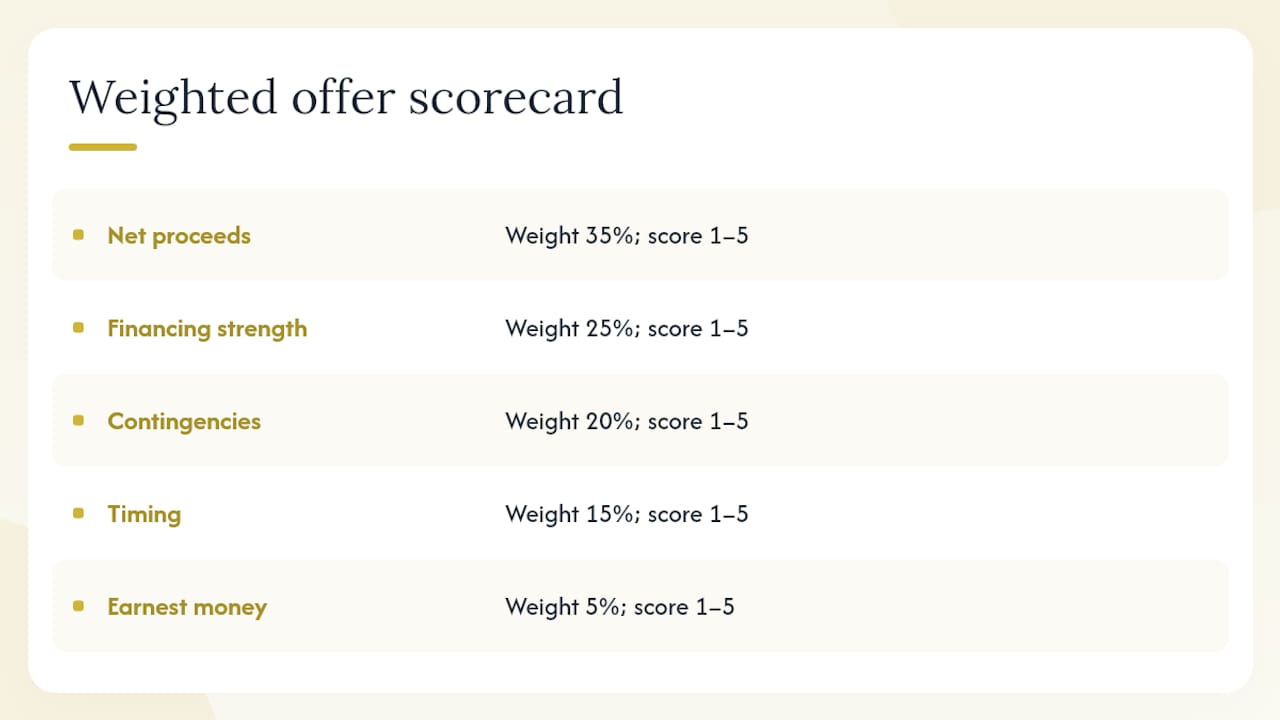Weighted scorecard for evaluating home offers