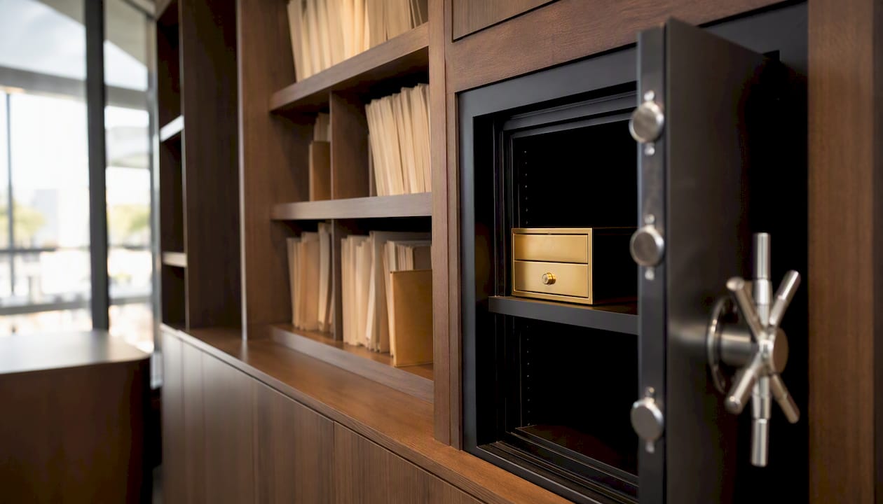 Safe deposit box in title company escrow office