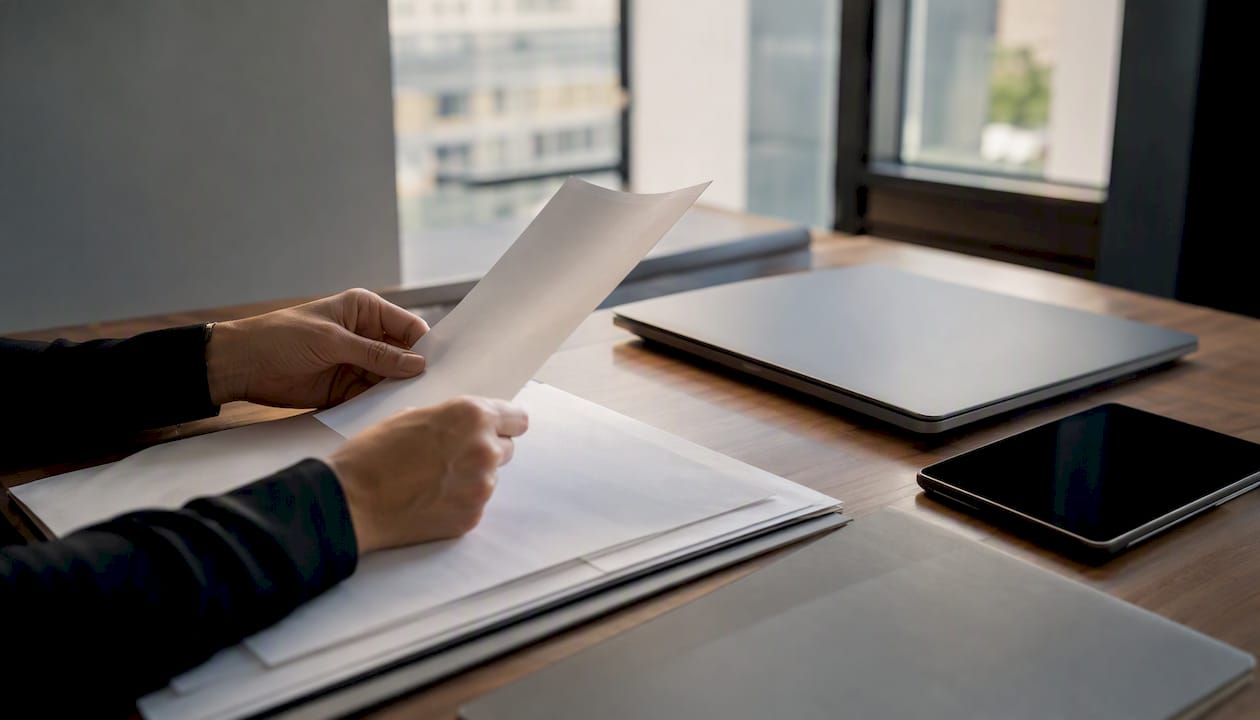 Lawyer handling trust documents securely