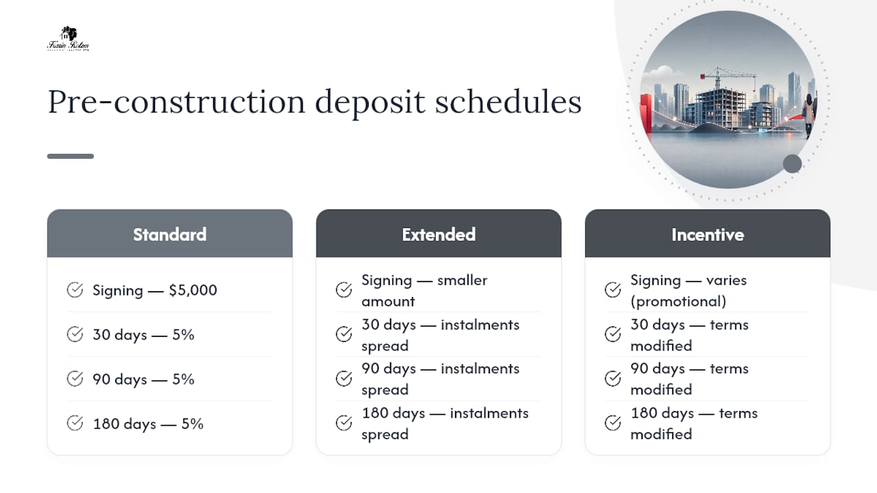 Diagram comparing deposit schedules by payment milestones