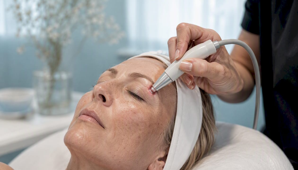 RF device applied to eyelid skin