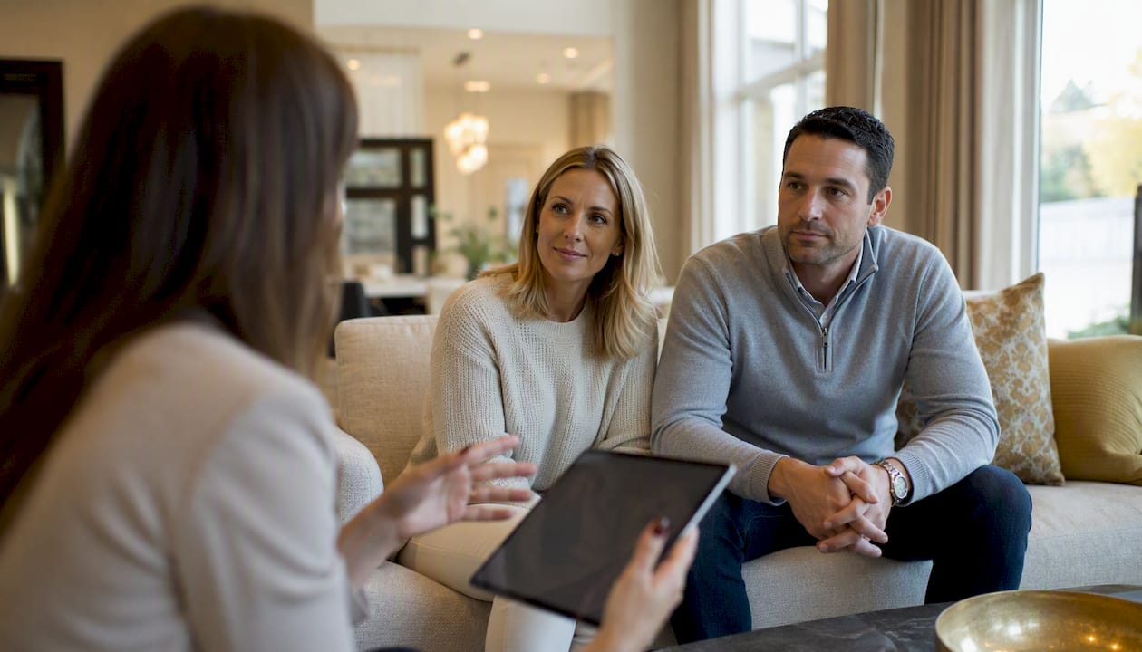 Agent holding tablet in luxury home interior