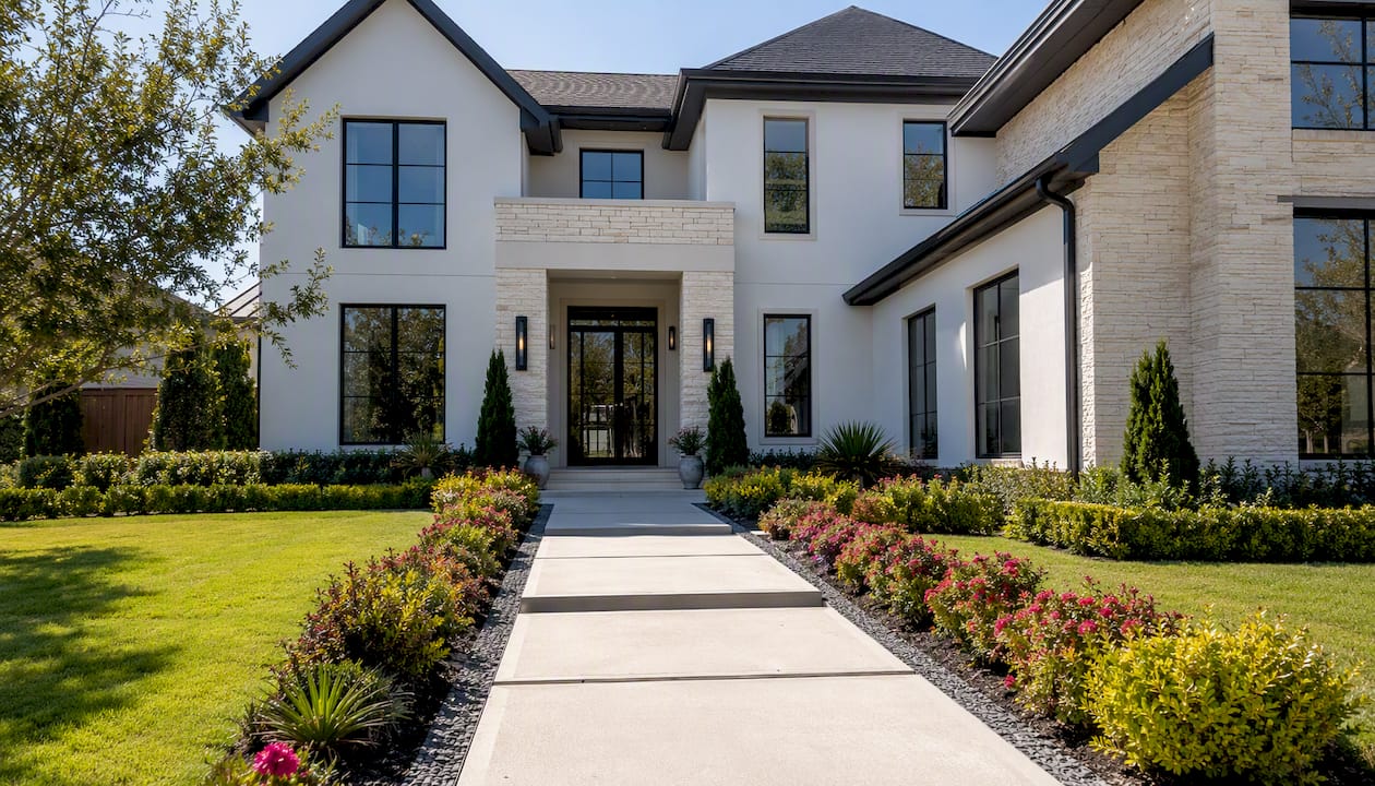 Modern North Dallas home exterior in daylight