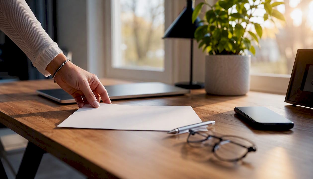 Blank paper and pen on office desk