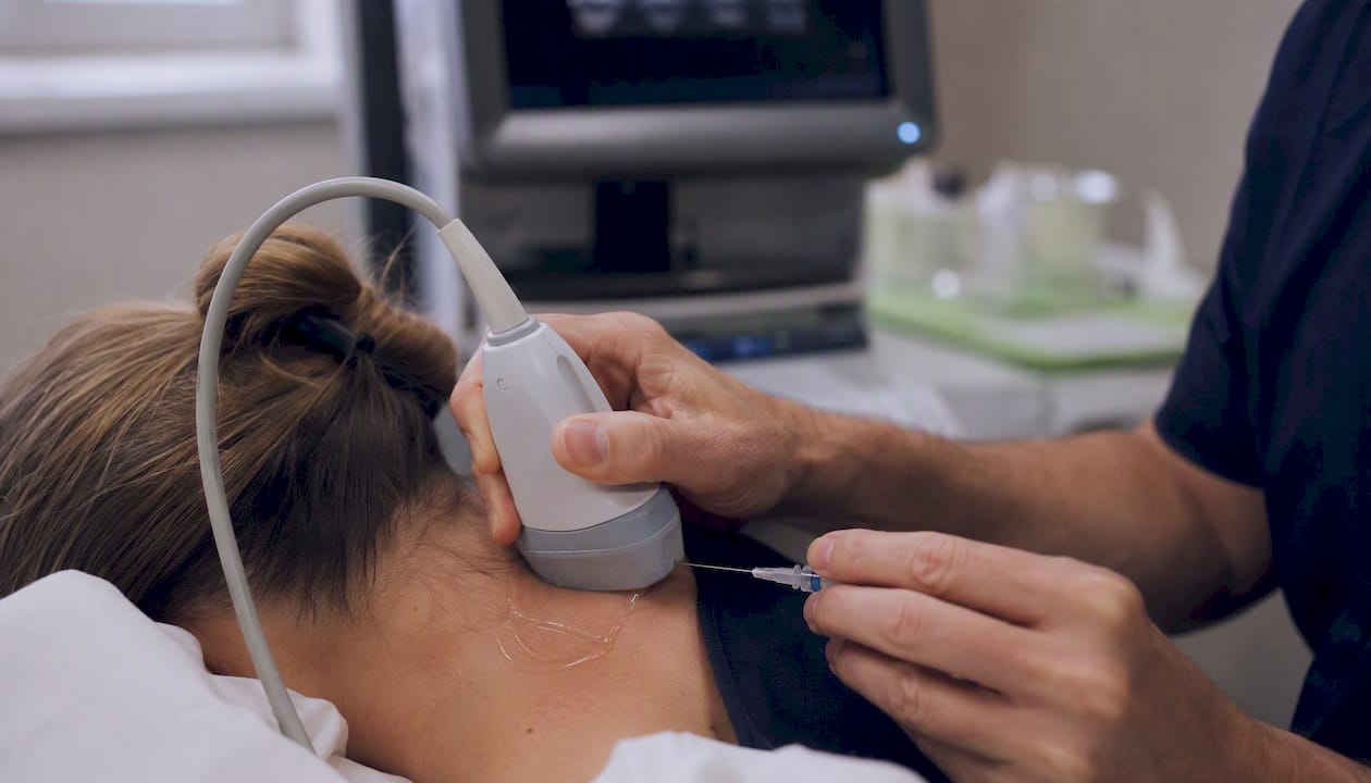 Ultrasound-guided occipital nerve injection setup