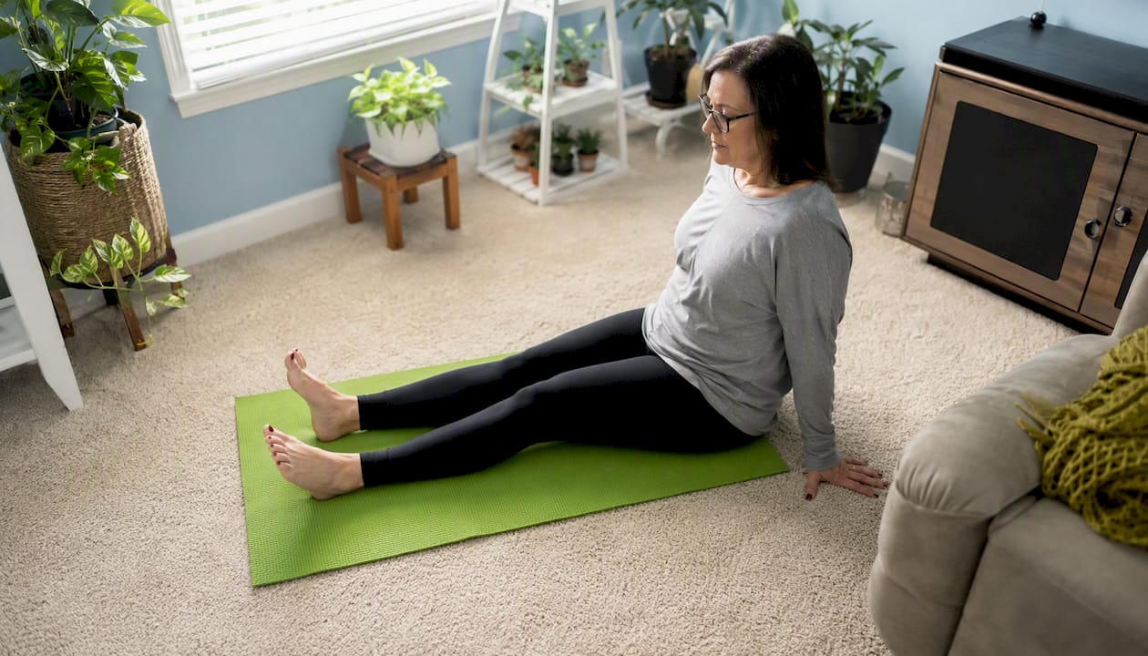 Close-up of foot doing ankle pumps exercise at home
